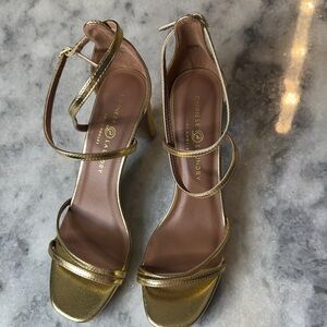 Chinese Laundry Metallic Gold Taryn platform sandal blockStrappy Heels 8.5 #6222